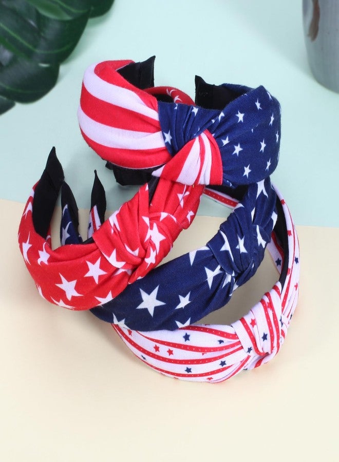 Lonext 4pcs Independence Day Knotted Headband for Women 4th of July Hairbands Twist Turban Headband Elastic Hair Hoop (American Flag Colors) - Image 2